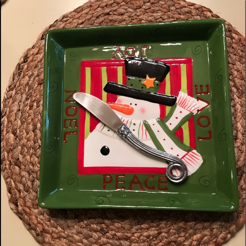 ⛄️⛄️Serving platter with swirl spreader☃️☃️ Ceramic w/ aluminum spreader ☃️